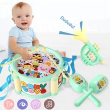 Детский барабан 3 вида комплект музыкальных инструментов джазовая барабанная установка комбинированная Детская обучающая игрушка для роста Playmate подарок