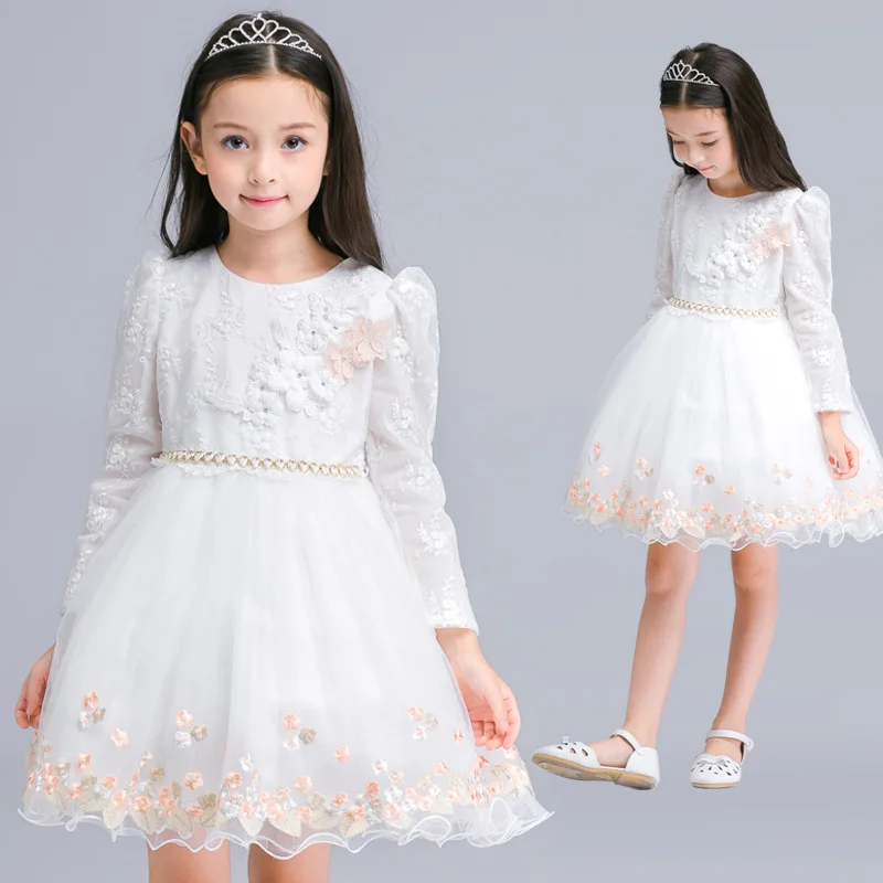 

Kids Girls Long Sleeve White Girl Flower Dress Pageant Wedding Party Formal Occasion Bridesmaid Wedding Girls Tulle Dress