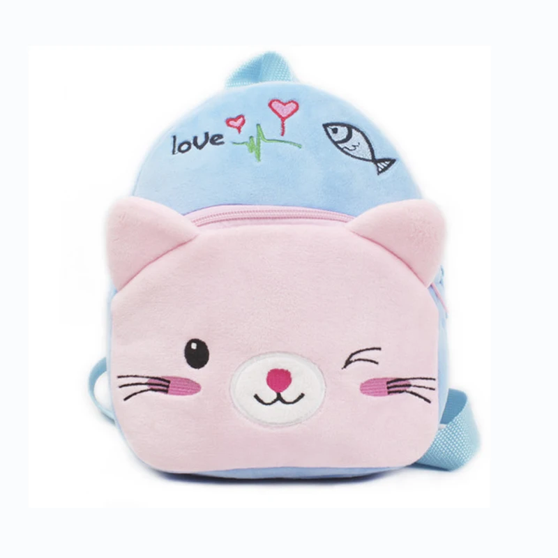 Pink Cat Toddler Kid Stuffed Plush Fluffy Small Backpack Schoolbags