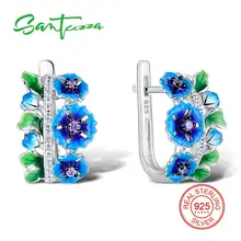 SANTUZZA Silver Flower Earrings For Women 925 Sterling Silver Earrings Silver 925 Cubic Zirconia brincos Jewelry Enamel