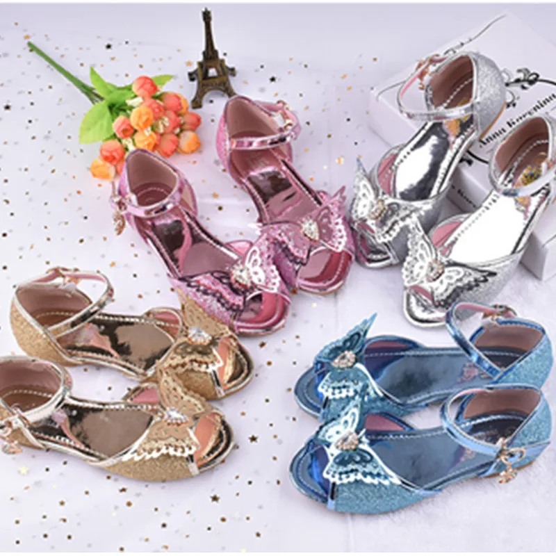 

Children Girls Glitter Sequined Sandals dance Shoes Flat Party Princess Shoes 24-35 pink gold sliver blue TX01