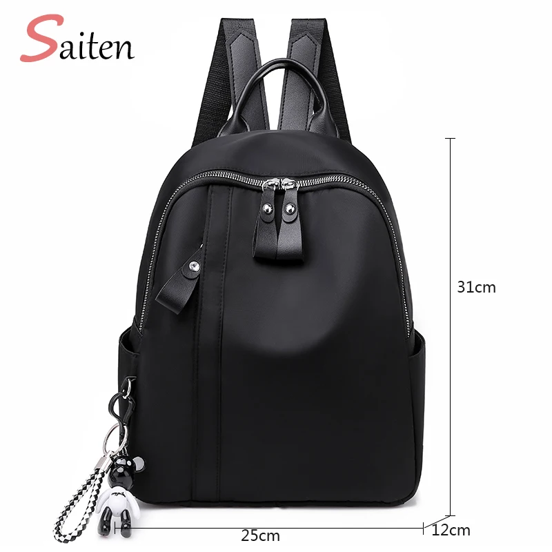 Best New Waterproof Nylon Women Backpack Zipper School Bags For Teenagers Girls Small Pendant Backpack Female Multifunction Rucksack