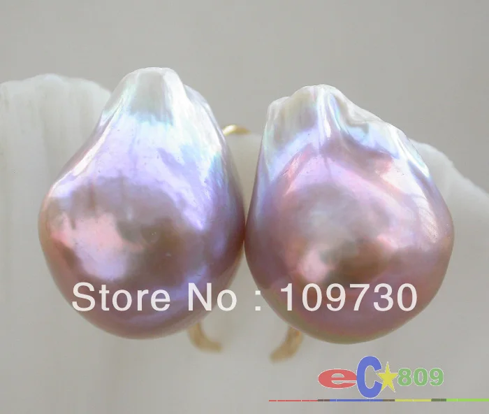 

ry00100 Unusual 20mm Nature lavender keshi reborn pearl earring 14k/20