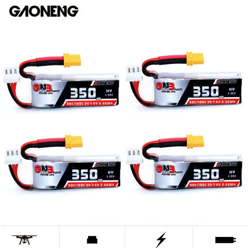 4 шт. аккумулятор Gaoneng GNB 2S 7,6 V 350mAh HV 4,35 V 50C/100C Lipo XT30 для Beta75X RC Cine Whoop BetaFPV Drone FPV Racing Cine