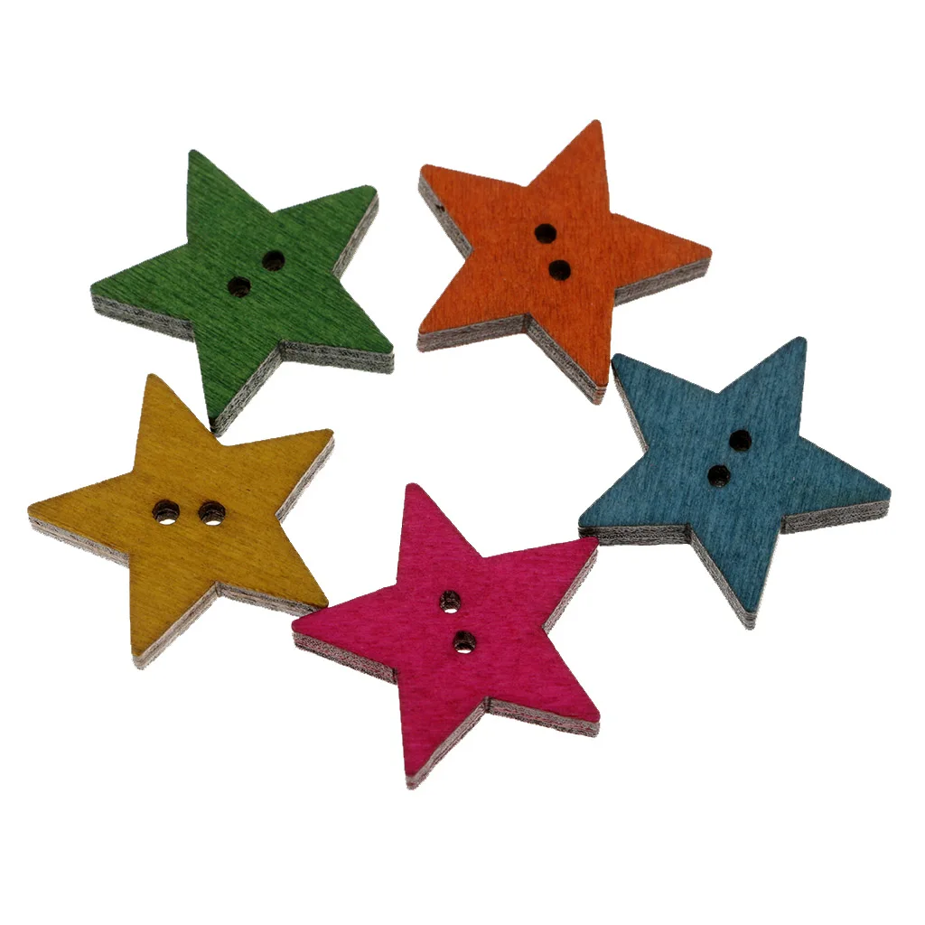 50x Rustic Wood Painted Star 25mm Sewing Wooden Buttons For Clothes Decorative Button Crafts Scrapbooking Card Making Crafting