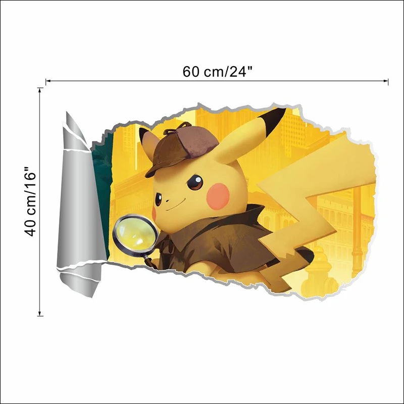 

3D View Pikachu Detective Film Wall Stickers For Kids Rooms Home Decor Living Room PVC Decoration Accessories Mural Wall Decals