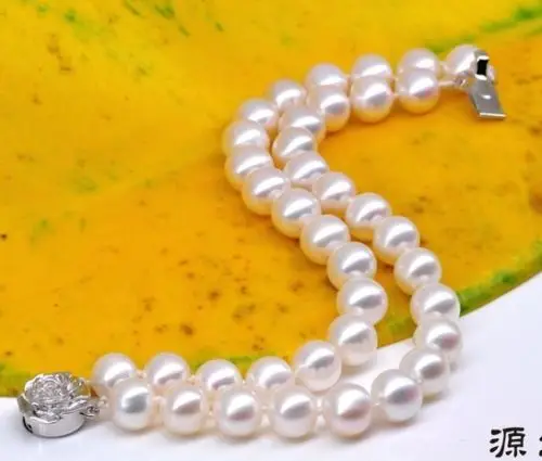 

FREE SHIPPING HOT sell new Style >>>>80%OFF 8-9mm 7.5/7.5inch AAA Akoya Natural White Pearl Bracelet 925 Silver