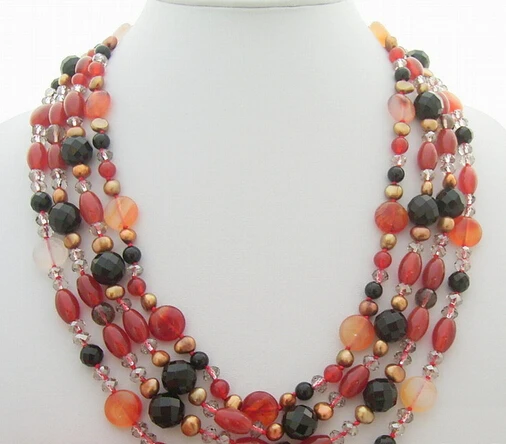 

ddh003524 4Strds Pearl&Crystal&Onyx&Carnelian Necklace