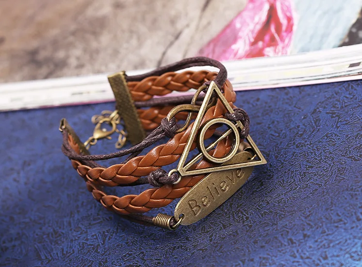 LE SKY Гарри Многослойные плетеные браслеты винтажные буквы 8 Форма Дары смерти крылья браслет со знаком бесконечности