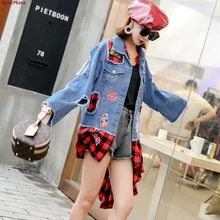 SexeMara/Модная Новинка; Свободная джинсовая куртка с нашивкой и неровной строчкой;