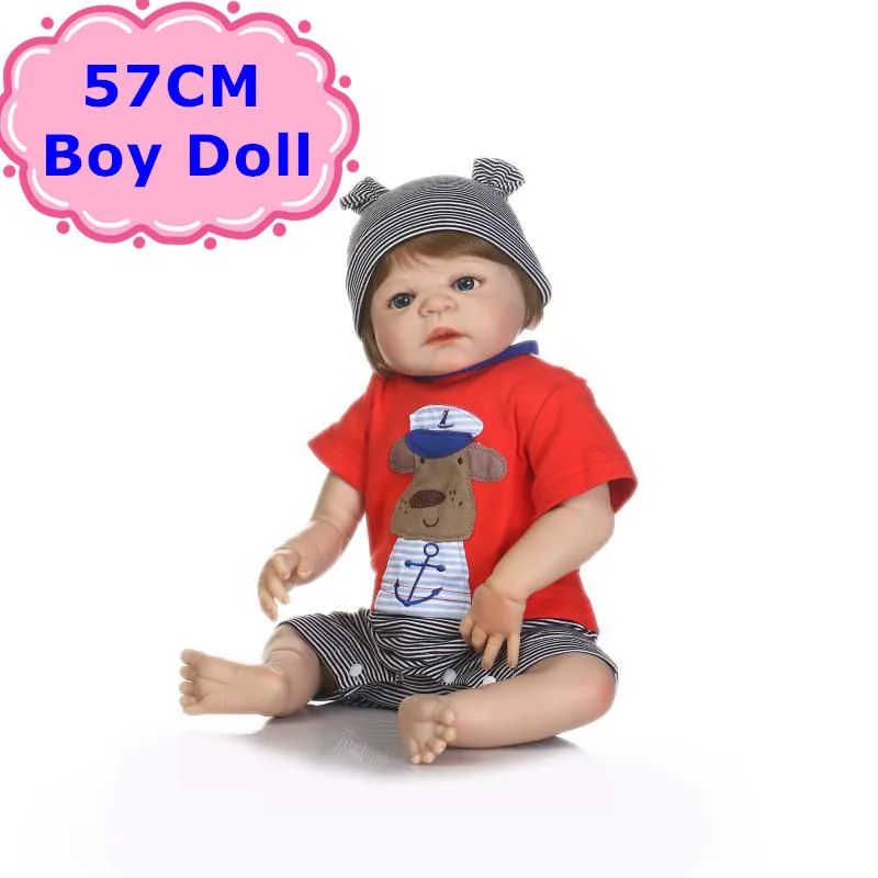 

New Arrival NPK 57cm Handmade Full Body Silicone Baby Doll Lifelike Reborn Baby Boy In Red Clothes For Kids Girls Birthday Gift