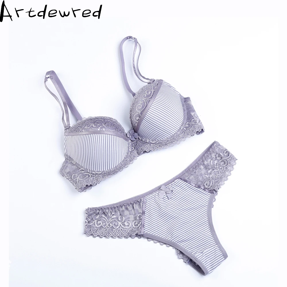 

Artdewred Brand Sexy Girl Women Striped Print Soft Push Up Underwire Bra Set Lingerie Underwear set 32-44 ABC Cup
