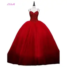 

2018 New Spaghetti Beading Lace up Tulle Quinceanera Ball Gown Sweetheart Long Bridesmaid Dress vestido de 15 anos debutante