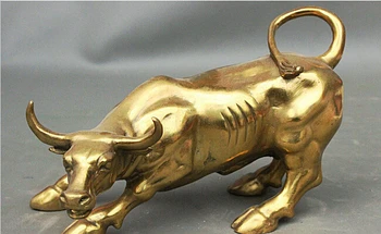 

ymying 1015+++++8" Chinese Brass Copper Feng Shui Wealth Money Cow OX Bull Art Statue Sculpture