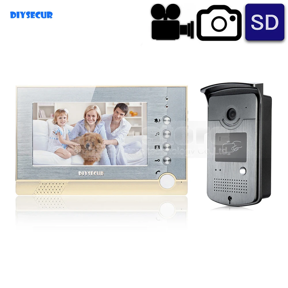 

DIYSECUR Video Record / Photograph 7 inch Wired Video Door Phone Intercom Home Security System RFID Camera LED Night Vision