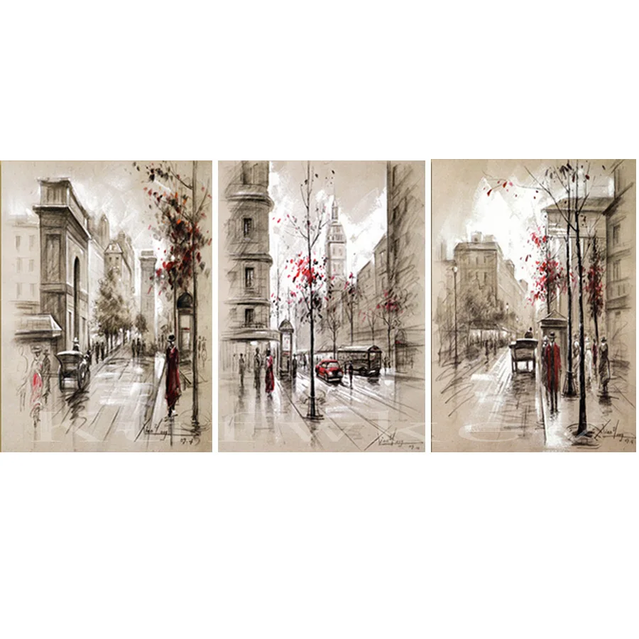 

DIY Diamond Painting Cross Stitch Kits Full Diamond Embroidery 5D Full Diamond Mosaic Decor Abstract City Street triptych HD020