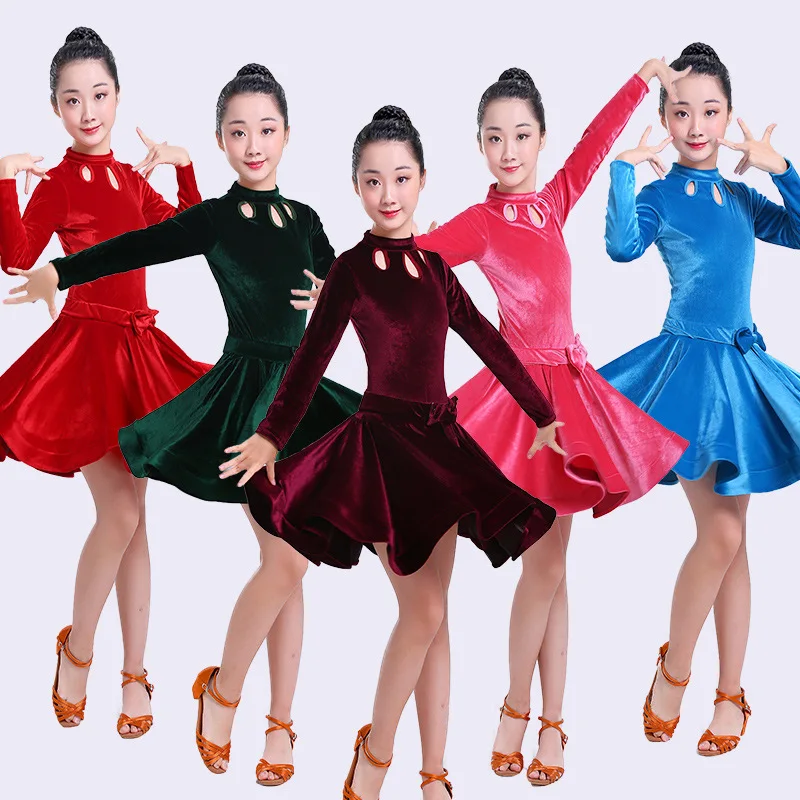 Children Dancewear Girl/'s Latin Ballroom Dance Dress Performance Winter Velvet