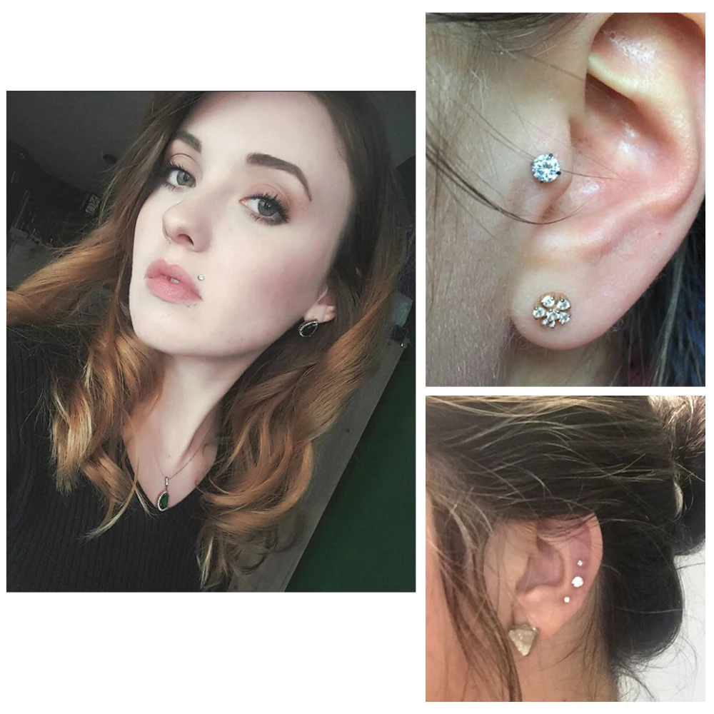 Piercing Jewelry Ear Piercing Jewelry Body Piercing Jewelry Body Jewelry 1Piece Fashion Round Zircon CZ 316l Steel&PTFE Labret Lip Bar Ring Piercing Ear Cartilage Tragus Sexy Girl