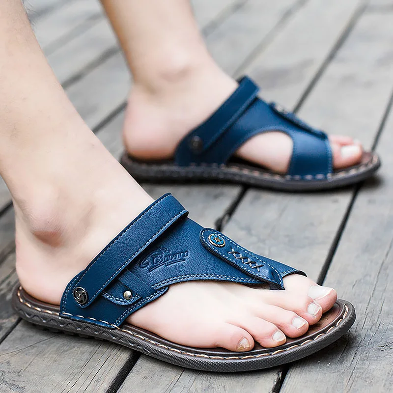 

Flips flops Plus size 38-46 Beach shoes PU Solid Sandals men Breathable Non-slip Mans footwear Slip-On Chaussure homme