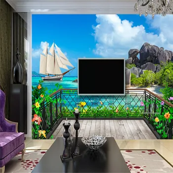 

Photo Custom 3d Wallpaper Modern Photo Balcony Island Sailboat View Landscape Mural Wallpaper For Livingroom Bedroom Home Decor