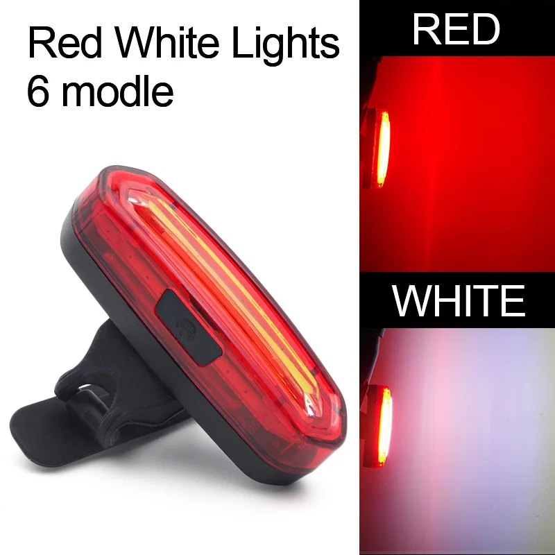 red white Велосипедный фонарь Водонепроницаемый USB зарядка красный светодиодный фонарь Горная дорога велосипед безопасность езда задние фонари аксессуары сигнальные огни - Цвет: red white