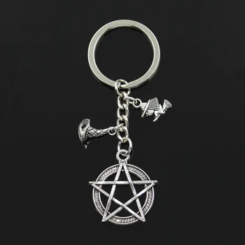 

Fashion 30mm Key Chain Keychain Jewelry Silver Color Witch Magician Star Pentagram Magic Hat Pendant
