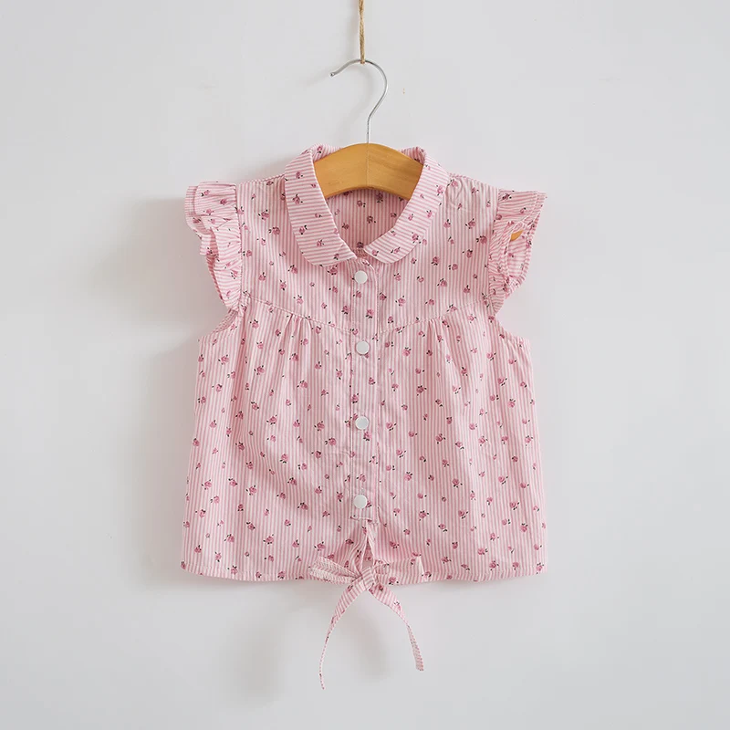 Summer Baby Girl Blouses Kids Shirts Children T Shirt Casual Floral Cotton Children Clothing Cartoon Stripe Causal Tops