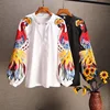 2022 Spring and Summer Cotton Causal Shirts Embroidered Long-sleeved Shirts Woman Full  Button Print O-Neck  lantern Sleeve ► Photo 1/6