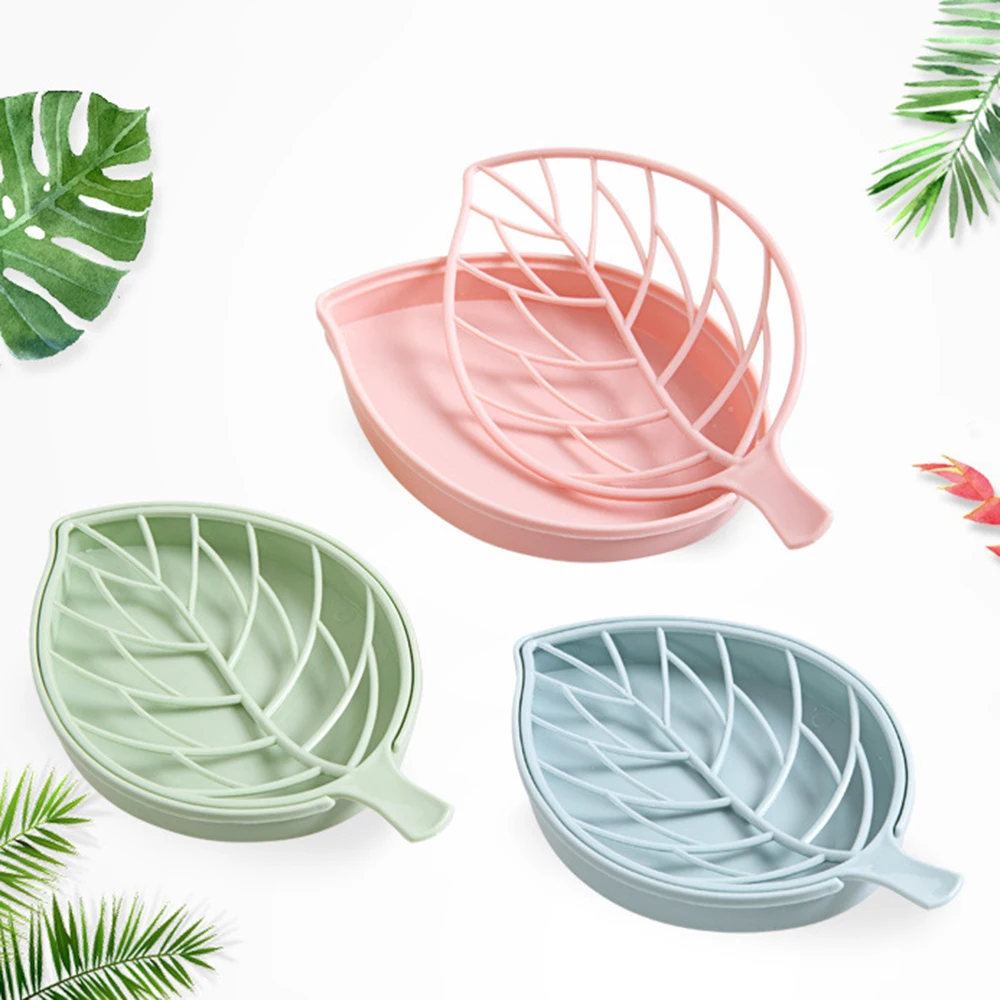 

1Pc Soap Dish Double Leaf Drain Soap Holder Portable Soap Dishes Nordic Simple Style Blue Pink Green Bathroom Products