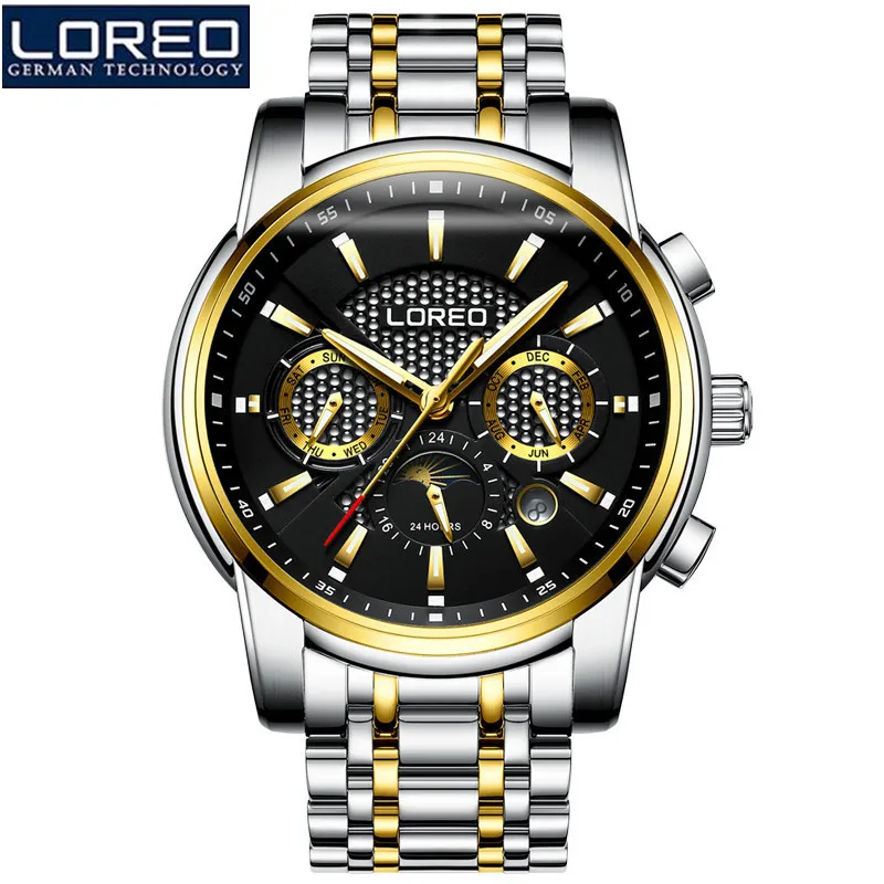 

LOREO Men's Mechanical Automatic Watch Stainless Steel Strap Supersize Case Date Calendar Business NEW Noble Fashion O44