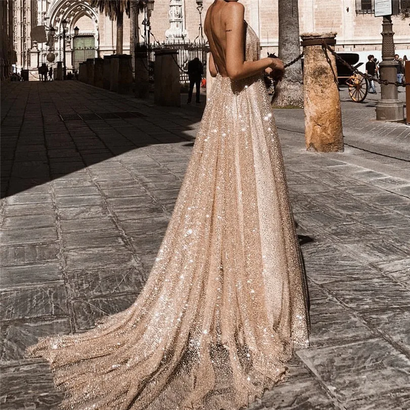 Solid Maxi Dress Sleeveless Sexy Dress For Women BackLess Lace Dress V Neck Party Dress Elegant Vestidos De Festa 40NE2304
