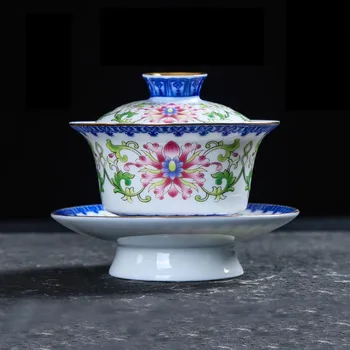 

Chinese Style Ceramic Porcelain Gaiwan Household Vintage Drinkware Jingdezhen Tea Bowls Tea Ceremony Tea Kettle Pot for Gifts