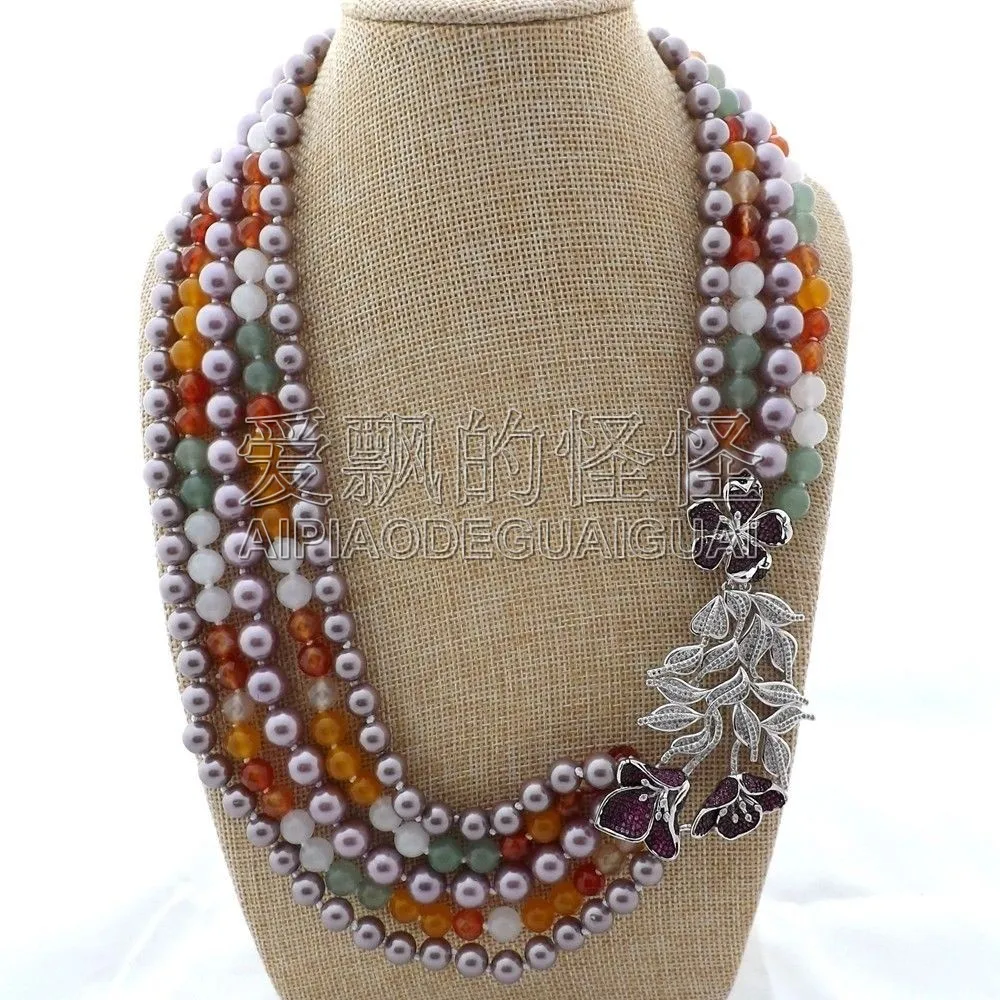 

N122908 23" 5Strand Sea Shell Pearl Necklace CZ Pendant