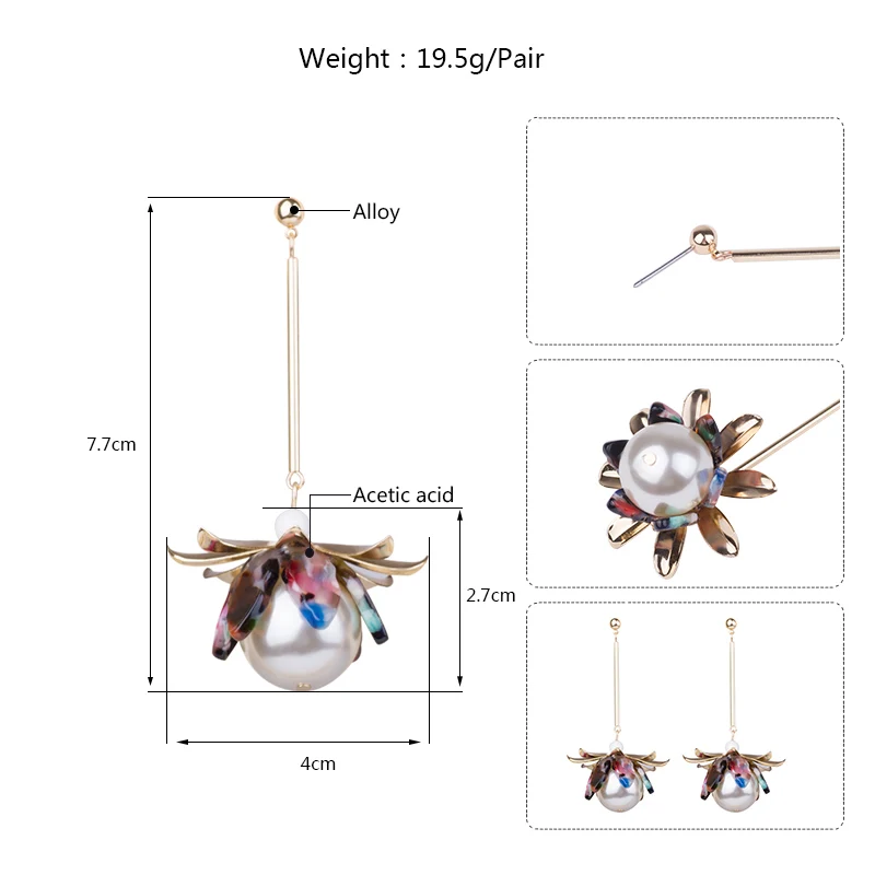 Guanlong Vintage Flower Acetic Acid Acrylic Long Big Drop Earrings for Women Acetate Resin Metal Dangling Pearl Earring Jewelry (5)