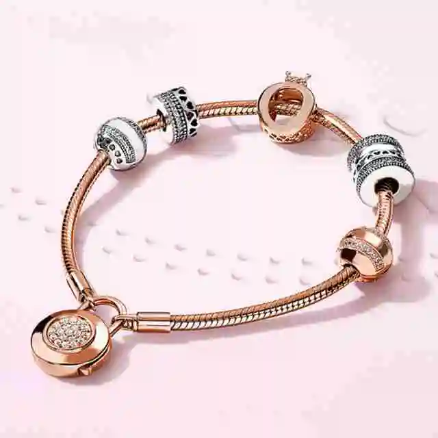 

SIEMTO 100% 925 Sterling Silver Style Noble Luxury Rose Gold Distinguished Lovers Bracelet Set Original Women Jewelry Gift
