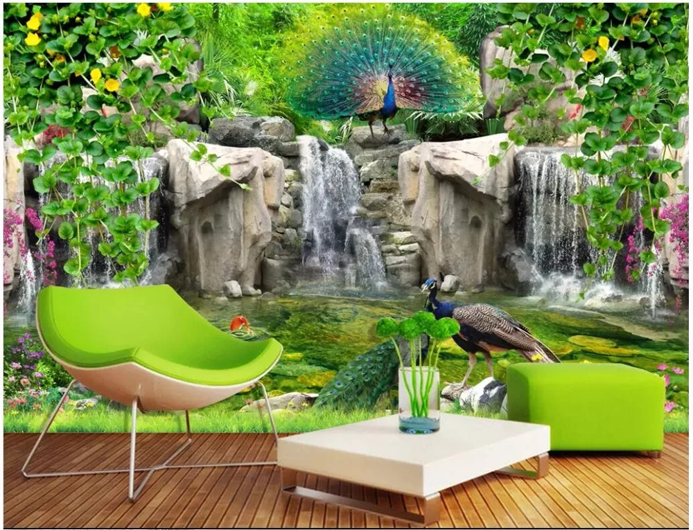 

custom photo 3d wallpaper Fresh rockery peacock flower vine Home improvement living room 3d wall murals wallpaper for walls 3 d