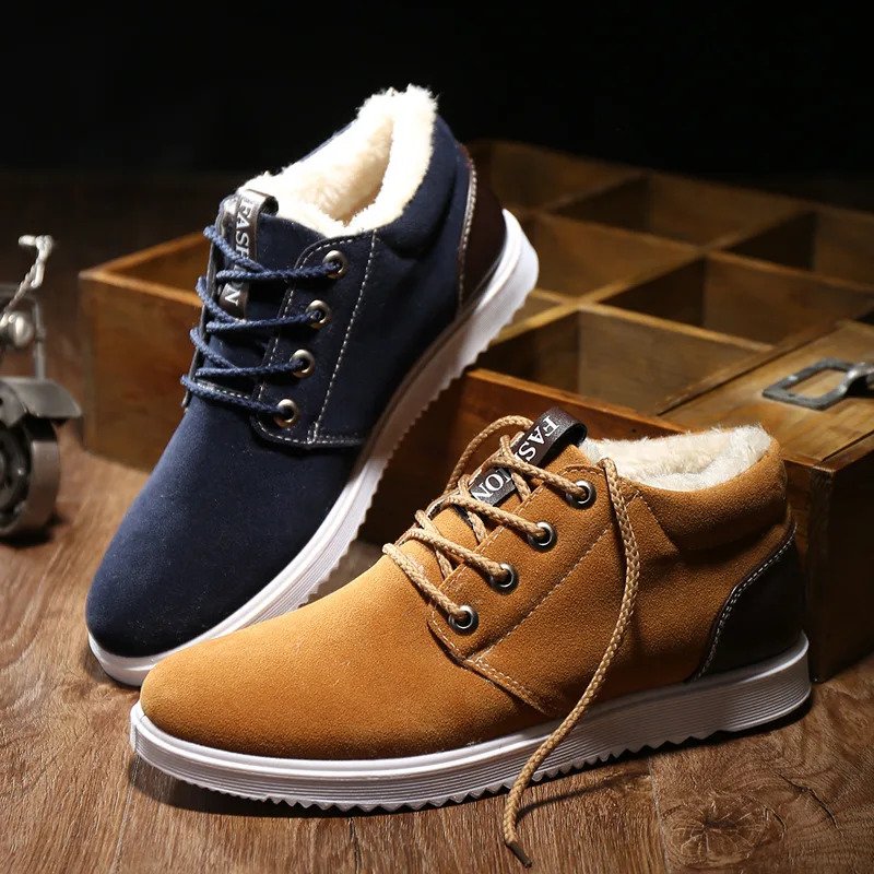

New Men Winter Shoes Solid Color Snow Boots Plush Inside Antiskid Bottom Keep Warm Waterproof winter Boots men Big size