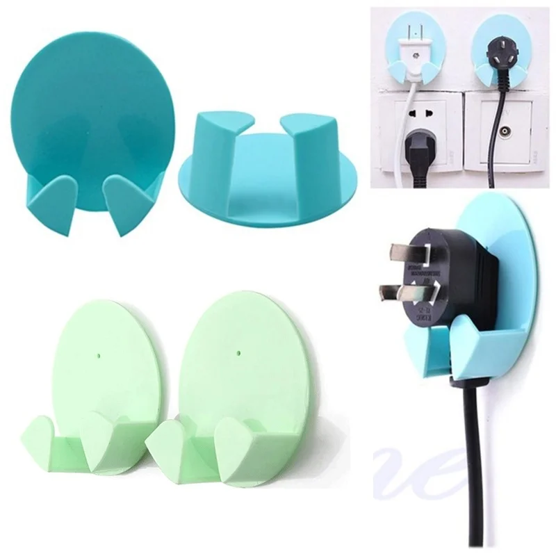 

2pcs/Pack Protable Random Color Home Office Adhesive Plastic Power Plug Socket Holder Hanger Wall Storage Hook Bathroom Rack