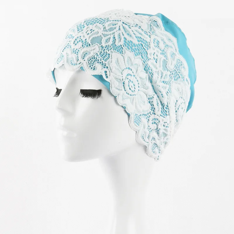 Women Swimming Cap Bathing Swiming Hat Lace Flower Waterproof PU Coating Fabric Swim Pool Caps Protect Long Hair Ears for Women