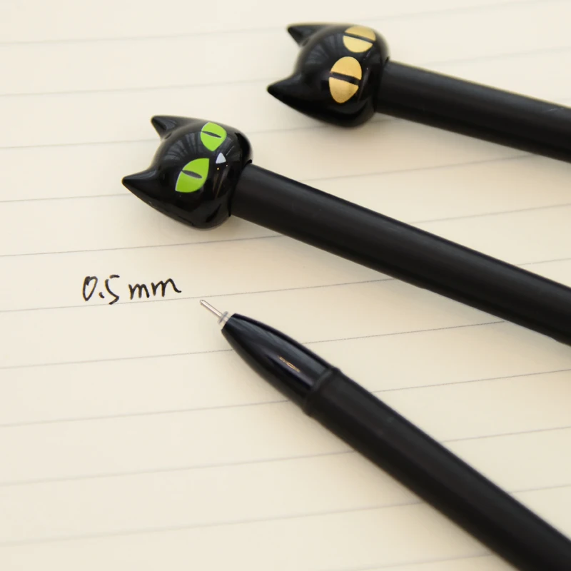 4x Black Cute Cat Gel Pen Novelty Gifts School Stationery Slim Ink Pens 0.5mm-`