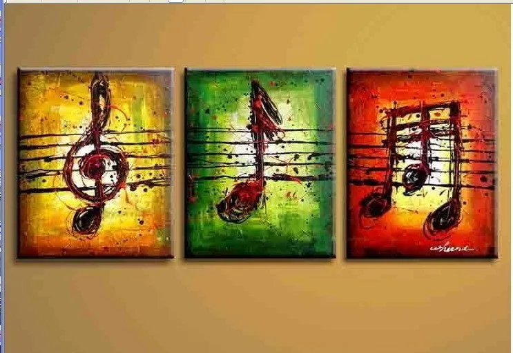 3 PIECES MODERN ABSTRACT HUGE WALL ART OIL PAINTING Musical instrument