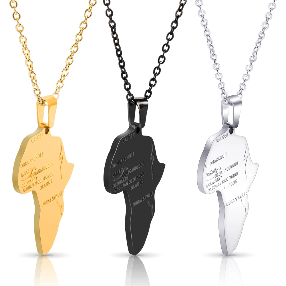 

Punk Africa Necklace Gift Black/Silver/Gold Color Pendant & Chain Hiphop African Map Men/Women Trendy Jewelry