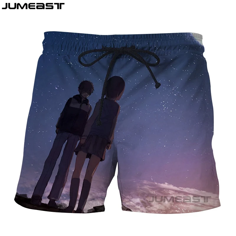 Jumeast бренд для мужчин/женщин 3D печатных мультфильм аниме ваше имя Шорты плавки летние новые быстросохнущие пляжные повседневные шорты