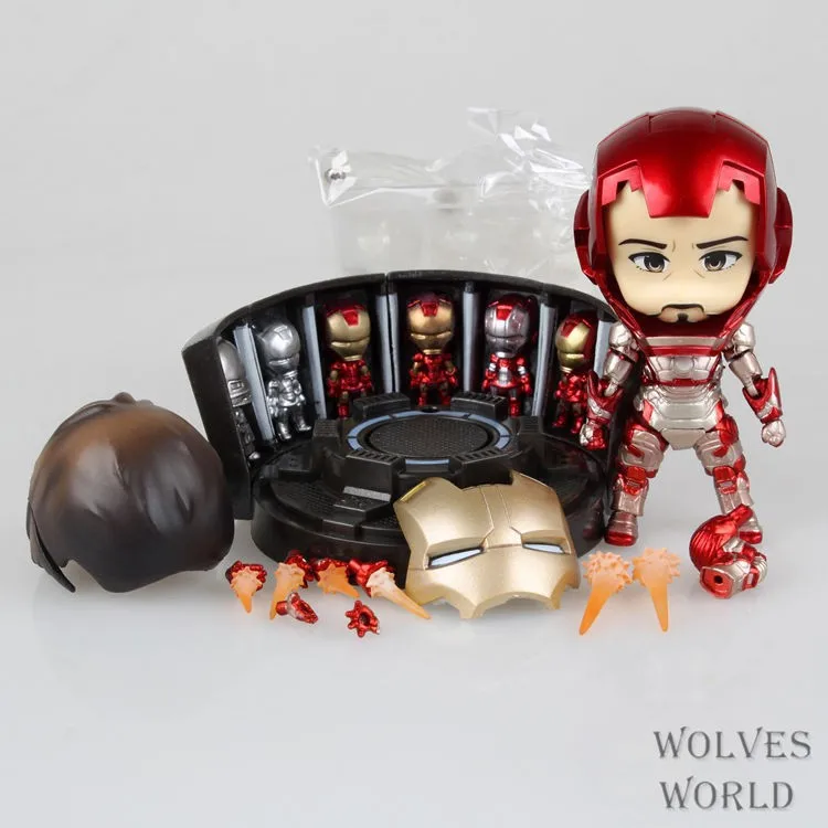

Super Hero Iron Man 3 Mark 42 Tony Stark Set Cute Nendoroid 4" PVC Action Figure Collection Model Toy #349