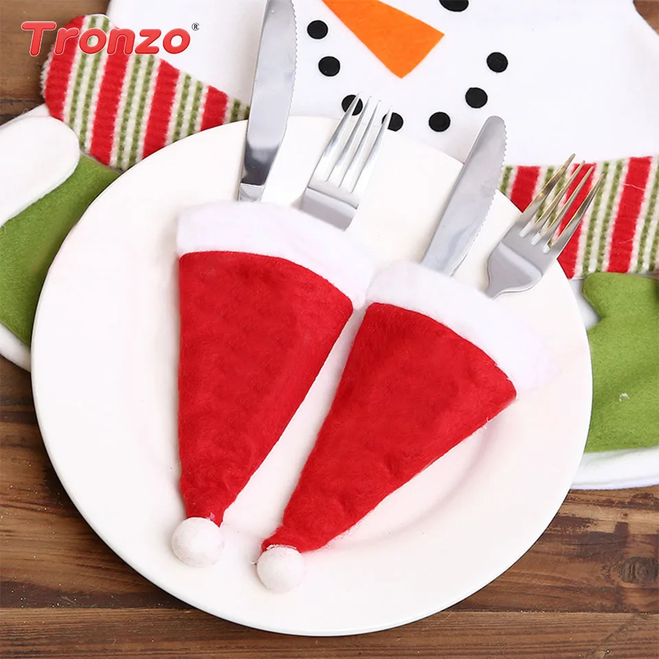 

Tronzo 10pcs Christmas Hat Silverware Holders Cover Christmas Decorations For Home Natal 2020 Navidad Nonwoven Knife Fork Covers