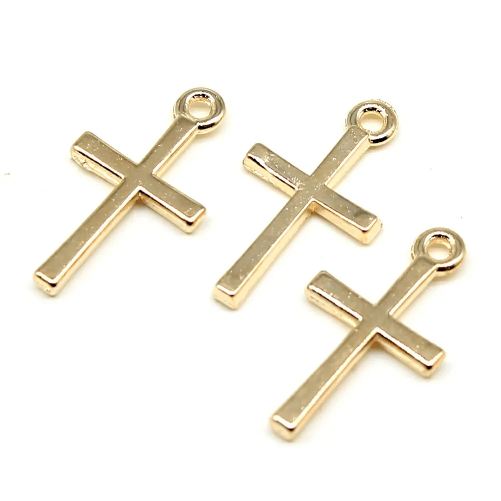 WYSIWYG 50pcs/lot 10x18mm Cross Charms Pendant For Jewelry Making 2 Colors Alloy Charms - Окраска металла: KC Gold