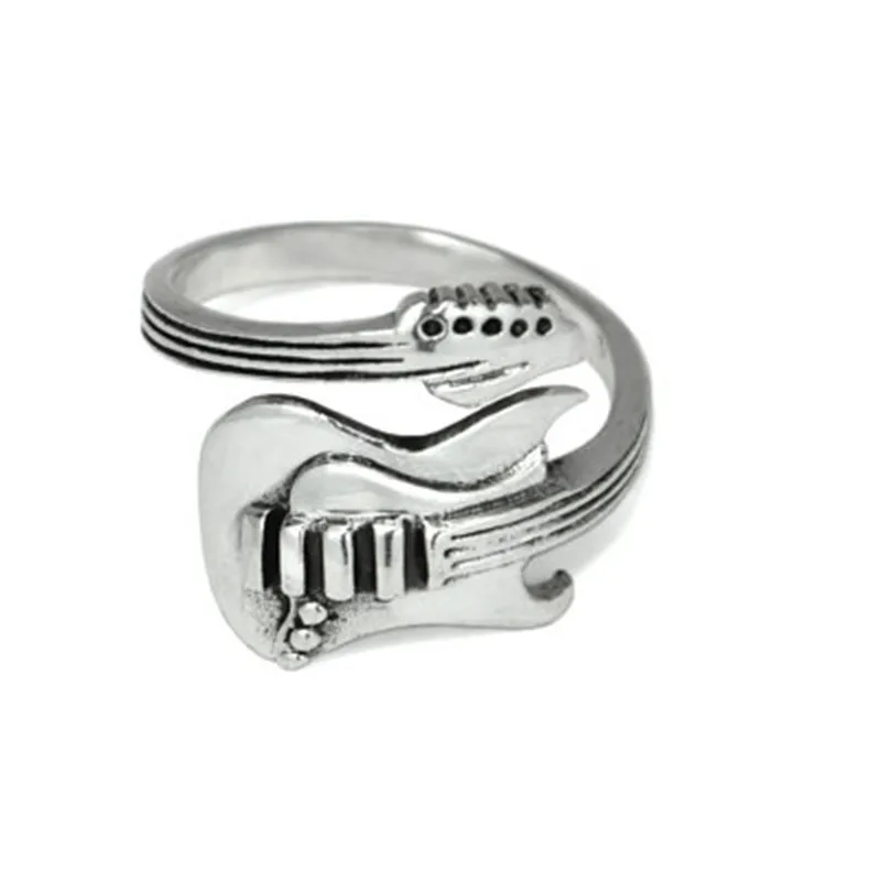 Angelicos Рок гитара древнее серебряное покрытие кольцо ювелирные изделия, чтобы открыть регулируемый размер открытие одного кольца для мужчин и женщин
