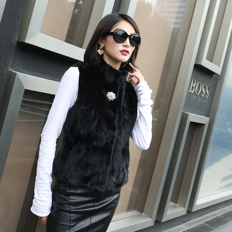 

2018 new women piece mink fur vest coat female fur coat stand collar short