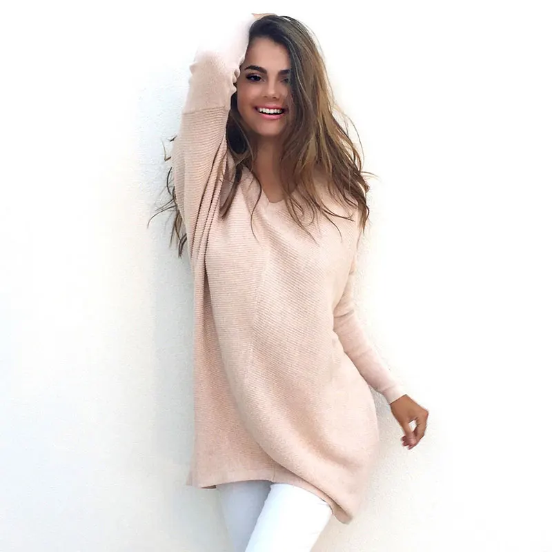 Women Fashion New Causal Loose Sweater Office Lady Long Sleeve Pullovers Spring Autumn Solid V-Neck Female Tops | Женская одежда