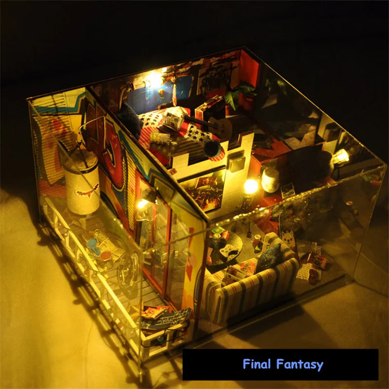 Милые семьи Дом DIY 3D деревянные головоломки Final Fantasy миниатюрный кукольный домик игрушки для детей Brinquedos